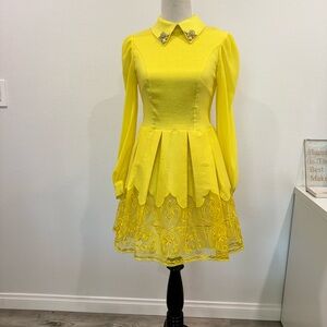 Miss Rowling yellow dress with embellished details size S